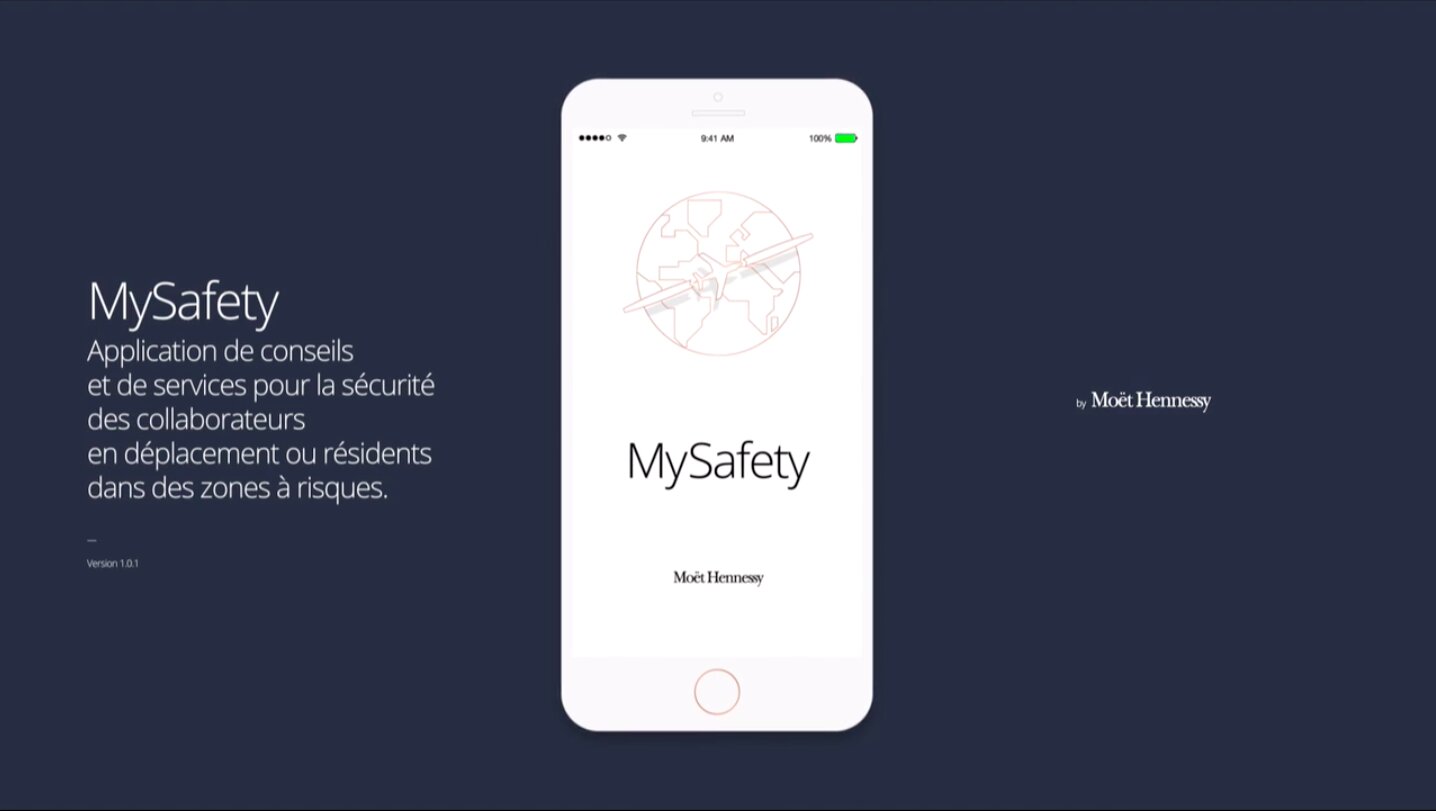 Écran d'accueil de l'application MySafety de Moët Hennessy